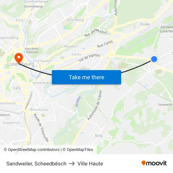 Sandweiler, Scheedbësch to Ville Haute map