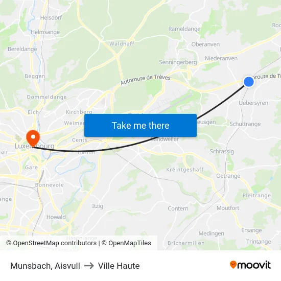 Munsbach, Aisvull to Ville Haute map