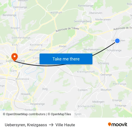 Uebersyren, Kreizgaass to Ville Haute map