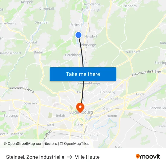 Steinsel, Zone Industrielle to Ville Haute map