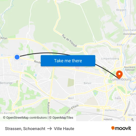 Strassen, Schoenacht to Ville Haute map