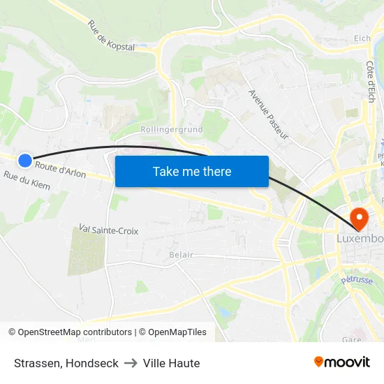Strassen, Hondseck to Ville Haute map