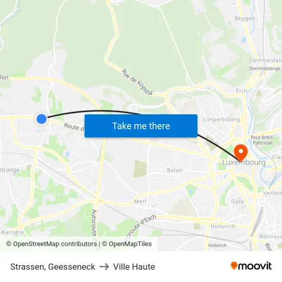 Strassen, Geesseneck to Ville Haute map