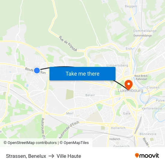 Strassen, Benelux to Ville Haute map