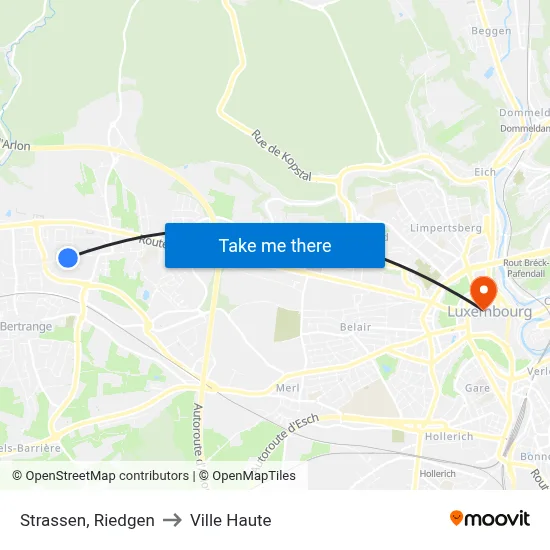 Strassen, Riedgen to Ville Haute map