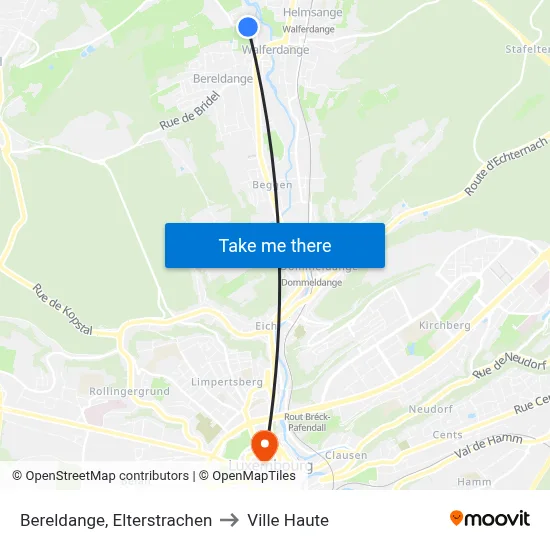 Bereldange, Elterstrachen to Ville Haute map