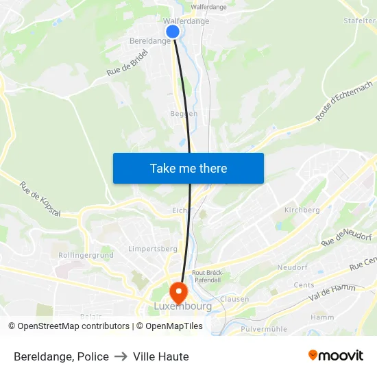 Bereldange, Police to Ville Haute map