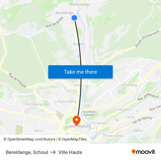 Bereldange, Schoul to Ville Haute map