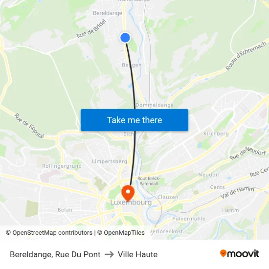 Bereldange, Rue Du Pont to Ville Haute map