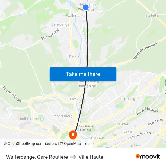 Walferdange, Gare Routière to Ville Haute map