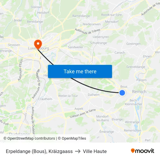 Erpeldange (Bous), Kräizgaass to Ville Haute map