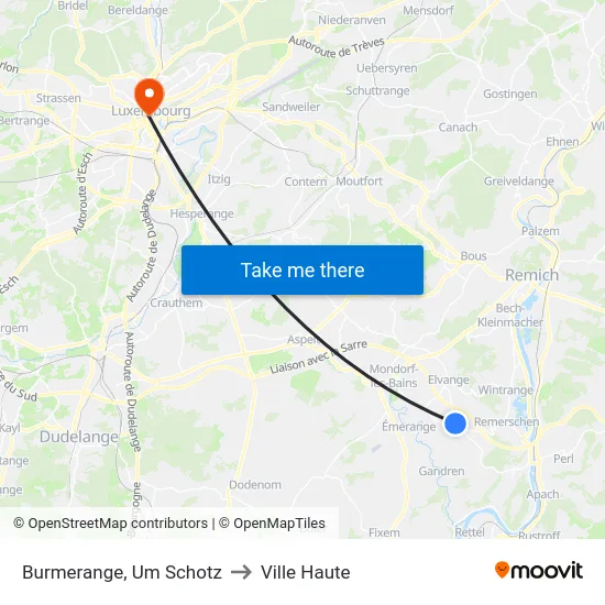 Burmerange, Um Schotz to Ville Haute map