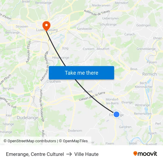 Emerange, Centre Culturel to Ville Haute map