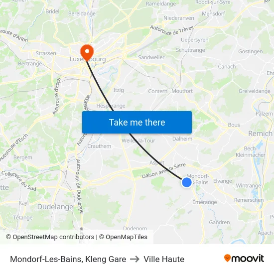Mondorf-Les-Bains, Kleng Gare to Ville Haute map