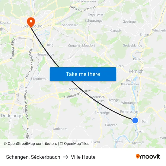 Schengen, Séckerbaach to Ville Haute map
