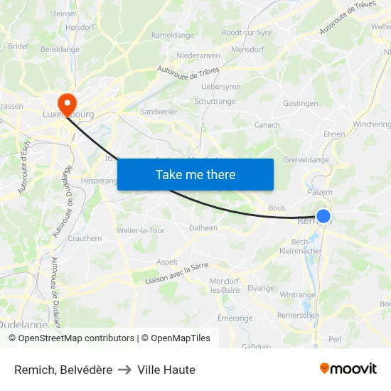 Remich, Belvédère to Ville Haute map