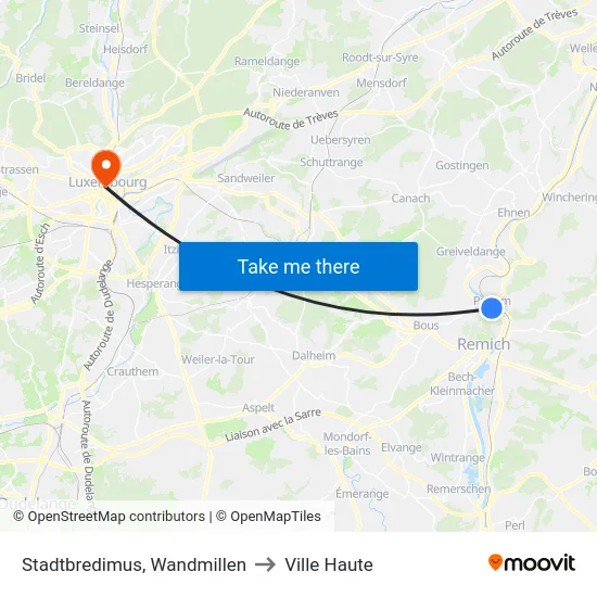 Stadtbredimus, Wandmillen to Ville Haute map
