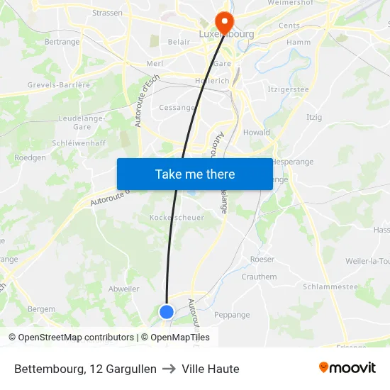 Bettembourg, 12 Gargullen to Ville Haute map