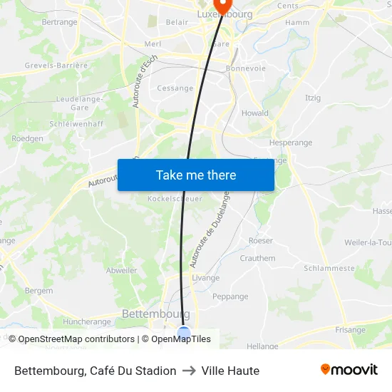 Bettembourg, Café Du Stadion to Ville Haute map
