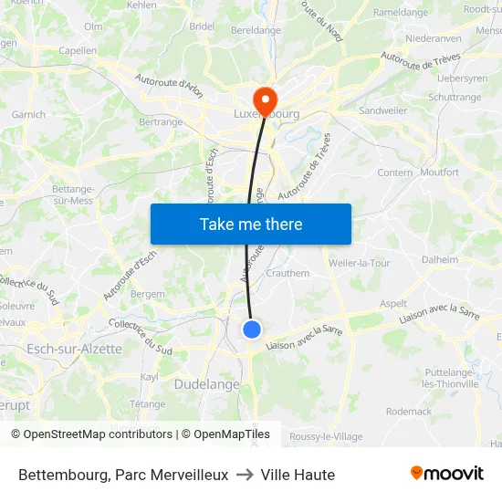 Bettembourg, Parc Merveilleux to Ville Haute map