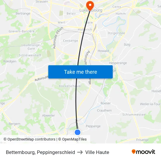 Bettembourg, Peppingerschleid to Ville Haute map