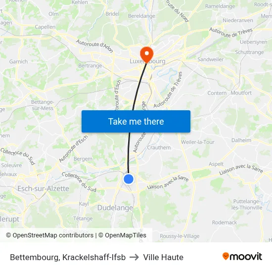 Bettembourg, Krackelshaff-Ifsb to Ville Haute map