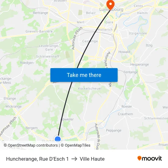 Huncherange, Rue D'Esch 1 to Ville Haute map