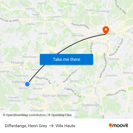 Differdange, Henri Grey to Ville Haute map
