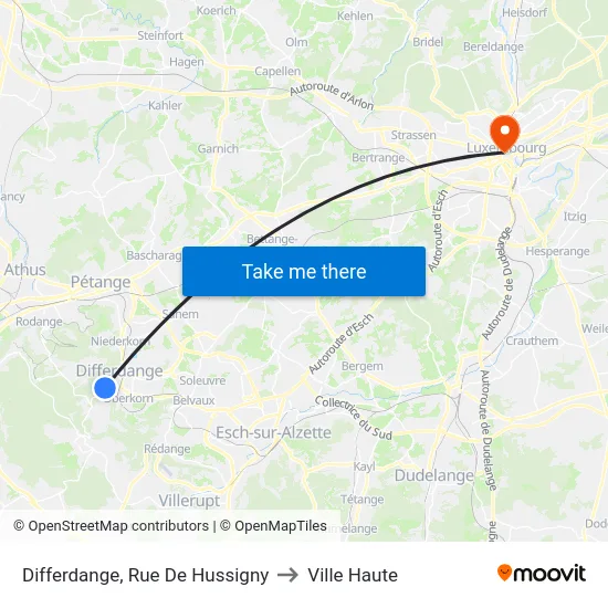 Differdange, Rue De Hussigny to Ville Haute map