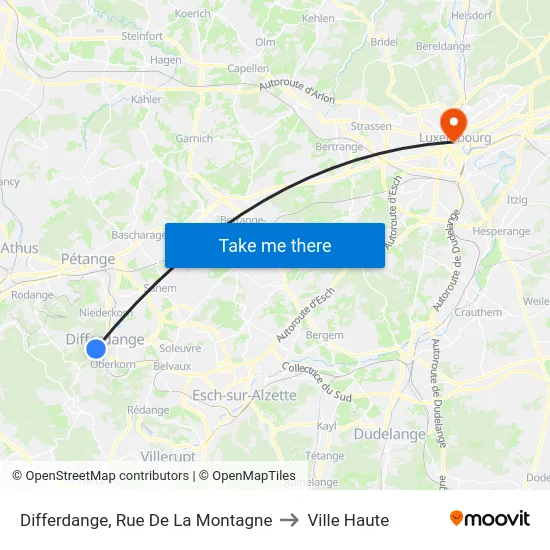 Differdange, Rue De La Montagne to Ville Haute map