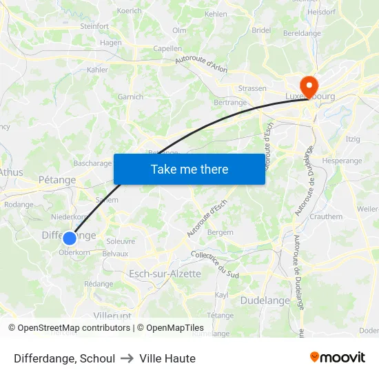 Differdange, Schoul to Ville Haute map