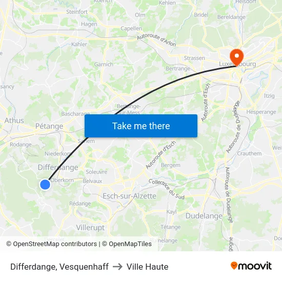 Differdange, Vesquenhaff to Ville Haute map