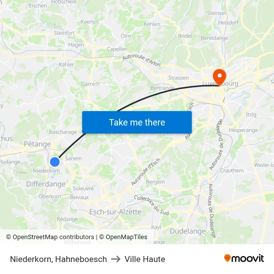 Niederkorn, Hahneboesch to Ville Haute map