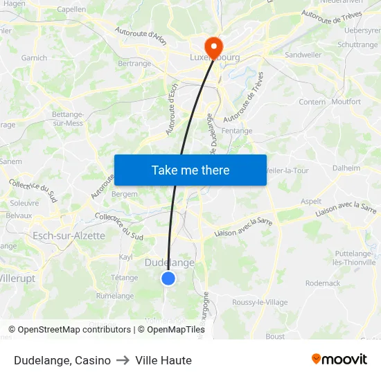 Dudelange, Casino to Ville Haute map