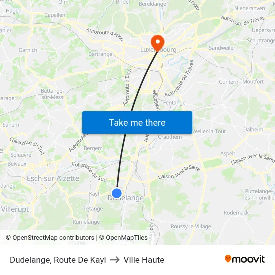 Dudelange, Route De Kayl to Ville Haute map
