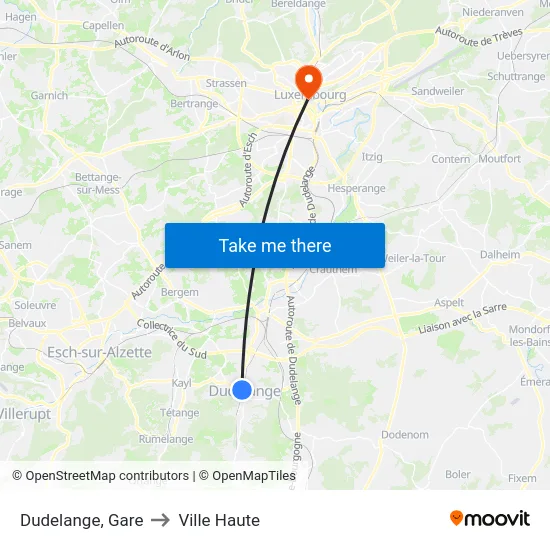 Dudelange, Gare to Ville Haute map