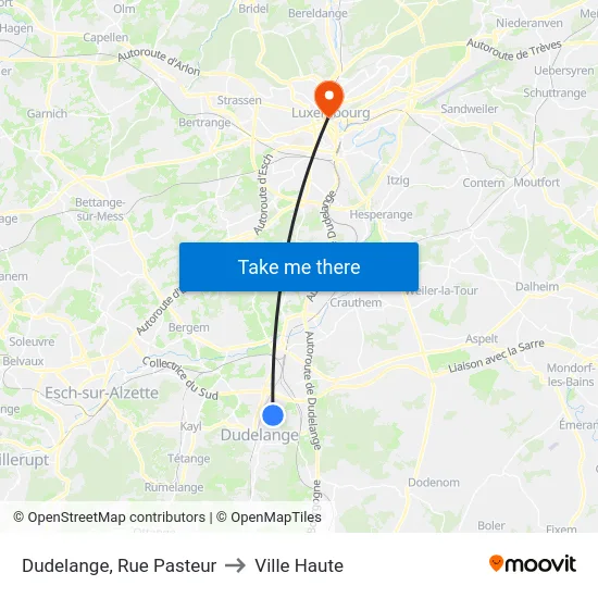 Dudelange, Rue Pasteur to Ville Haute map