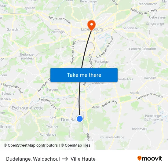 Dudelange, Waldschoul to Ville Haute map