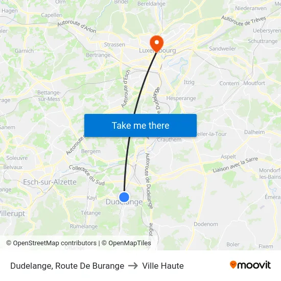 Dudelange, Route De Burange to Ville Haute map