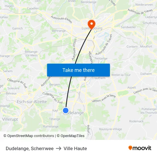 Dudelange, Scherrwee to Ville Haute map