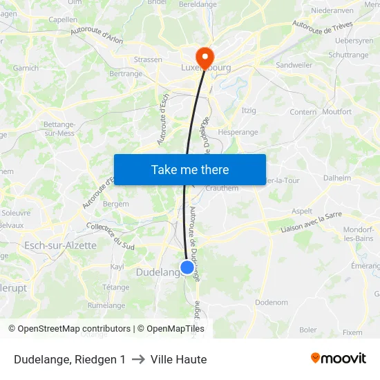 Dudelange, Riedgen 1 to Ville Haute map