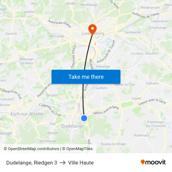 Dudelange, Riedgen 3 to Ville Haute map