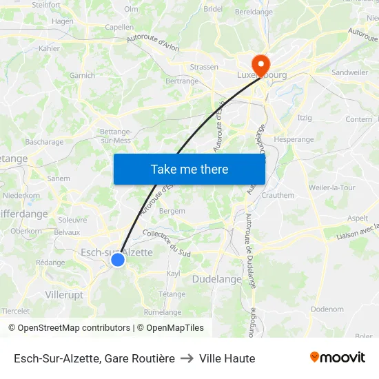 Esch-Sur-Alzette, Gare Routière to Ville Haute map