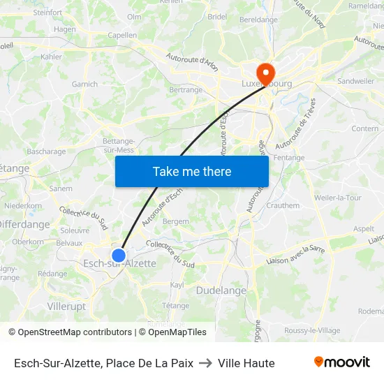 Esch-Sur-Alzette, Place De La Paix to Ville Haute map