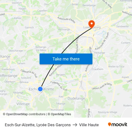 Esch-Sur-Alzette, Lycée Des Garçons to Ville Haute map