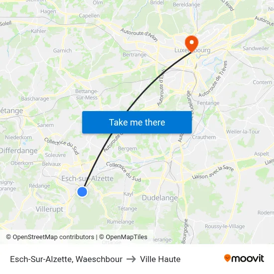 Esch-Sur-Alzette, Waeschbour to Ville Haute map