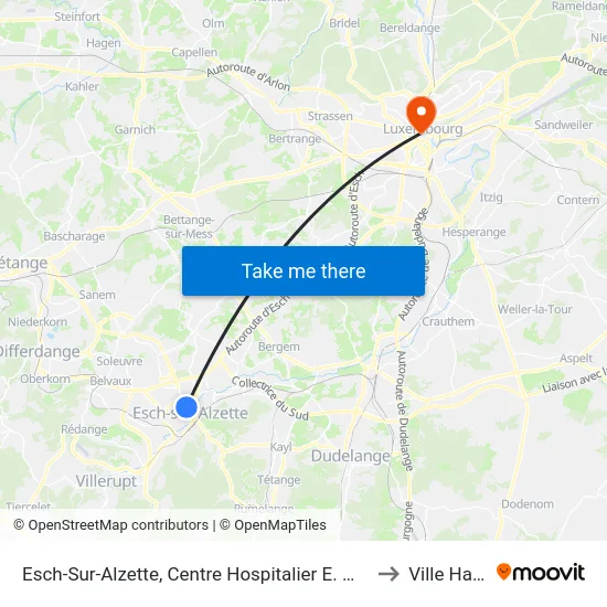 Esch-Sur-Alzette, Centre Hospitalier E. Mayrisch to Ville Haute map