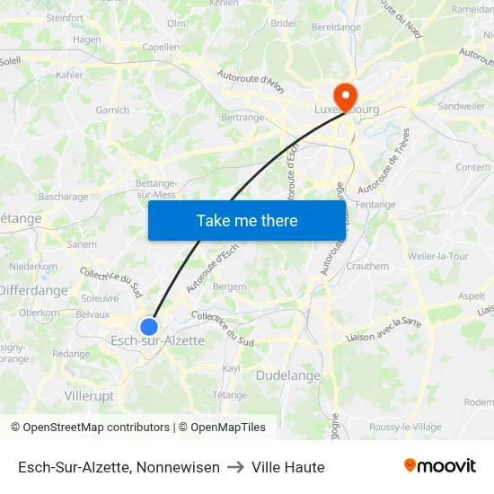 Esch-Sur-Alzette, Nonnewisen to Ville Haute map