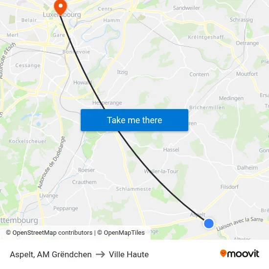 Aspelt, AM Grëndchen to Ville Haute map