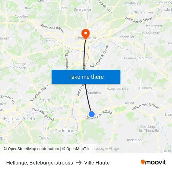 Hellange, Beteburgerstrooss to Ville Haute map